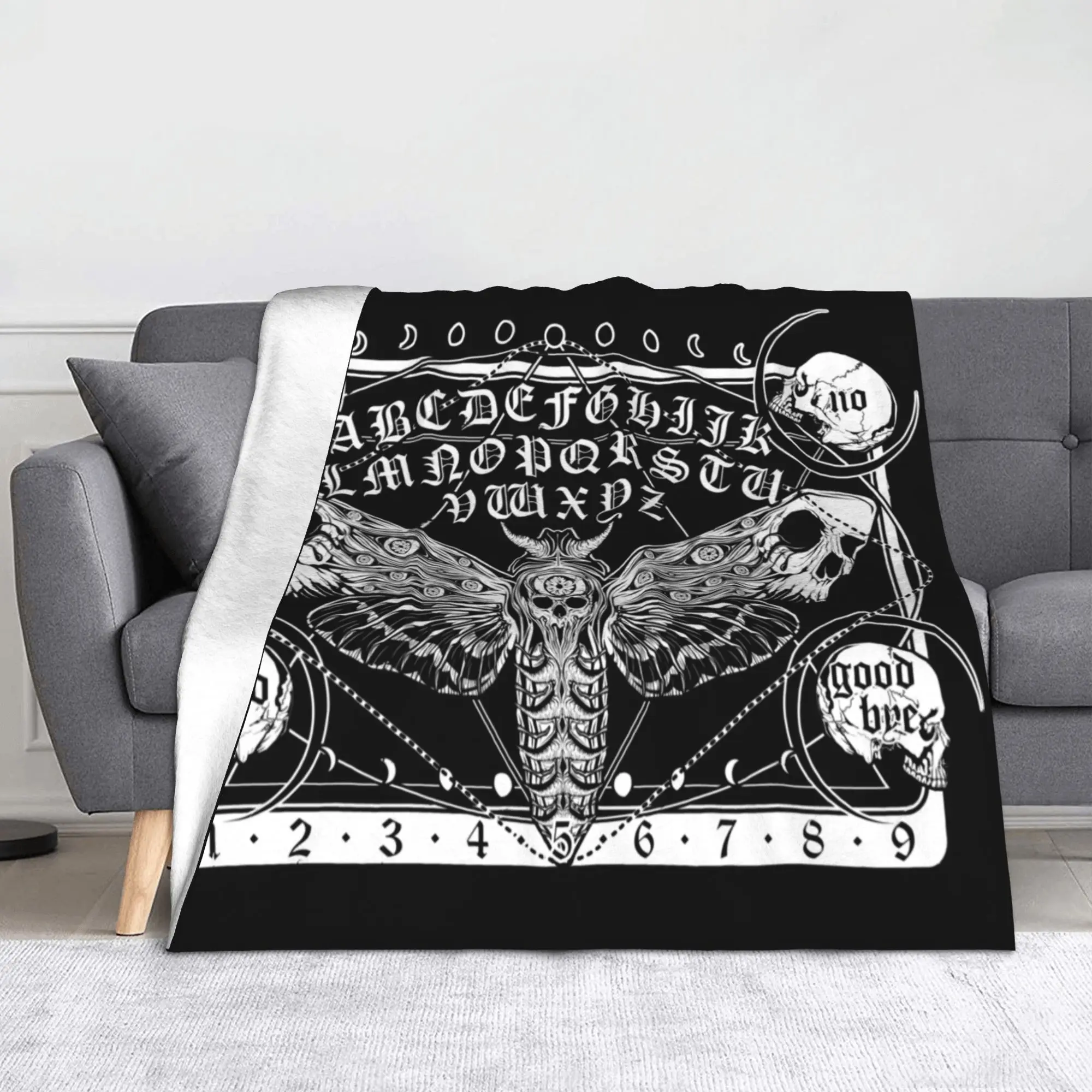 Death Moth Spirit Board Mystical Blanket Fleece Ouija Board Skull Halloween Soft Throw Blanket for Home Couch Bedroom Quilt