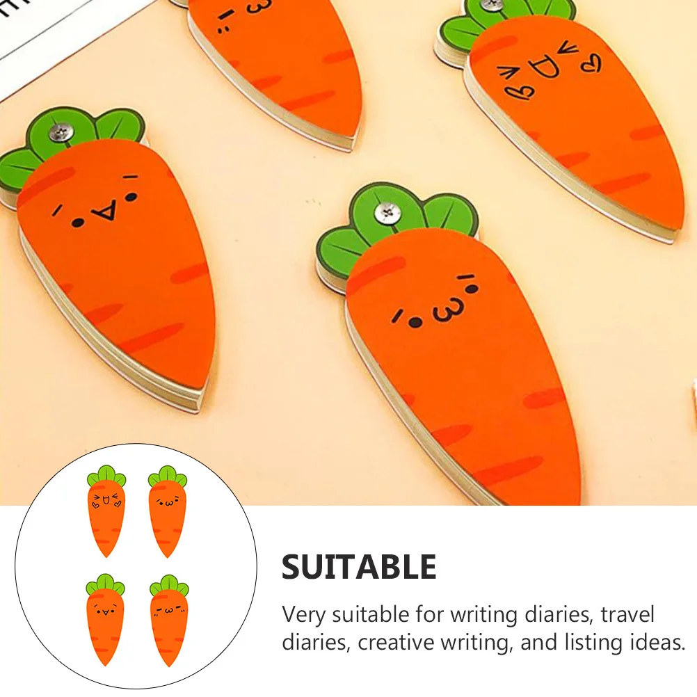 

4pcs Blank Notebook Cute Carrot Mini Memo Pad For Students Office Travel Diary Small Schedule Book Stationery Supply