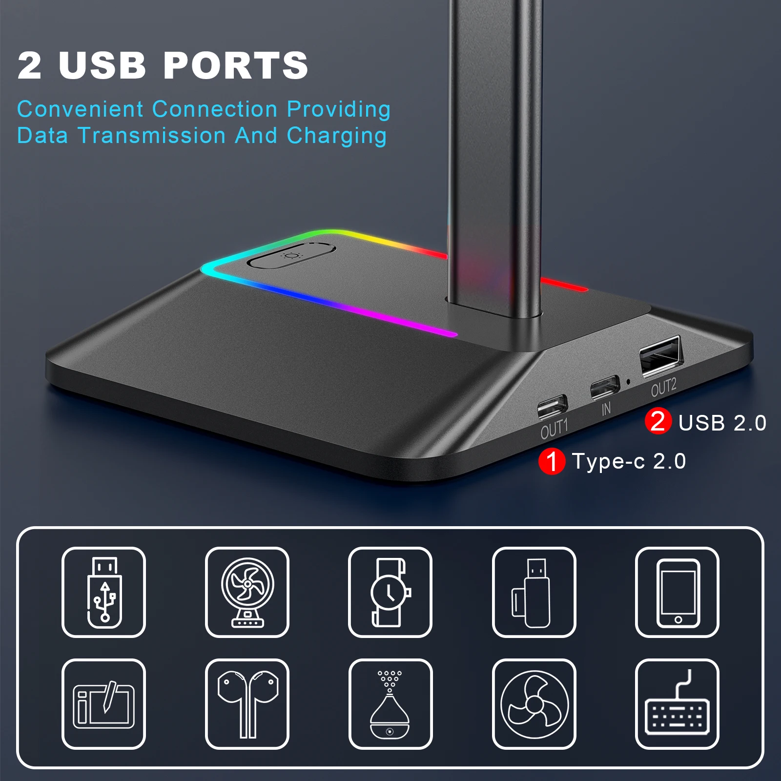 حامل ألعاب RGB مانع الانزلاق مع منافذ USB ، حامل سماعات Z8 ، سماعة مكتب ، شاشة رائعة ، قاعدة مطاطية للاعبين ، نحل جديدة