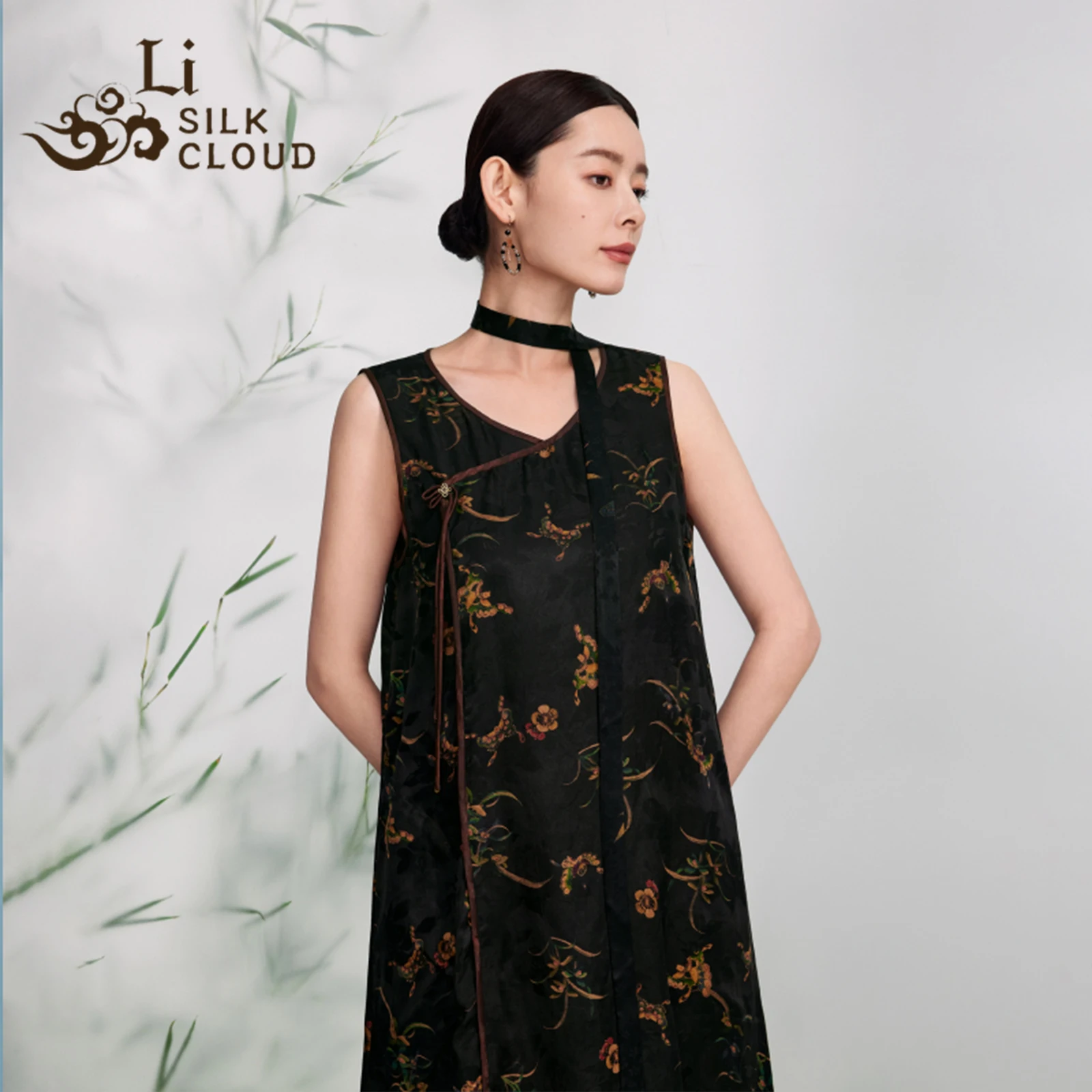 LI SILK CLOUD Chinese Style Xiangyunsha Dress for Women - 100% Mulberry Silk, Retro Prints & Ribbon Design - Image 3