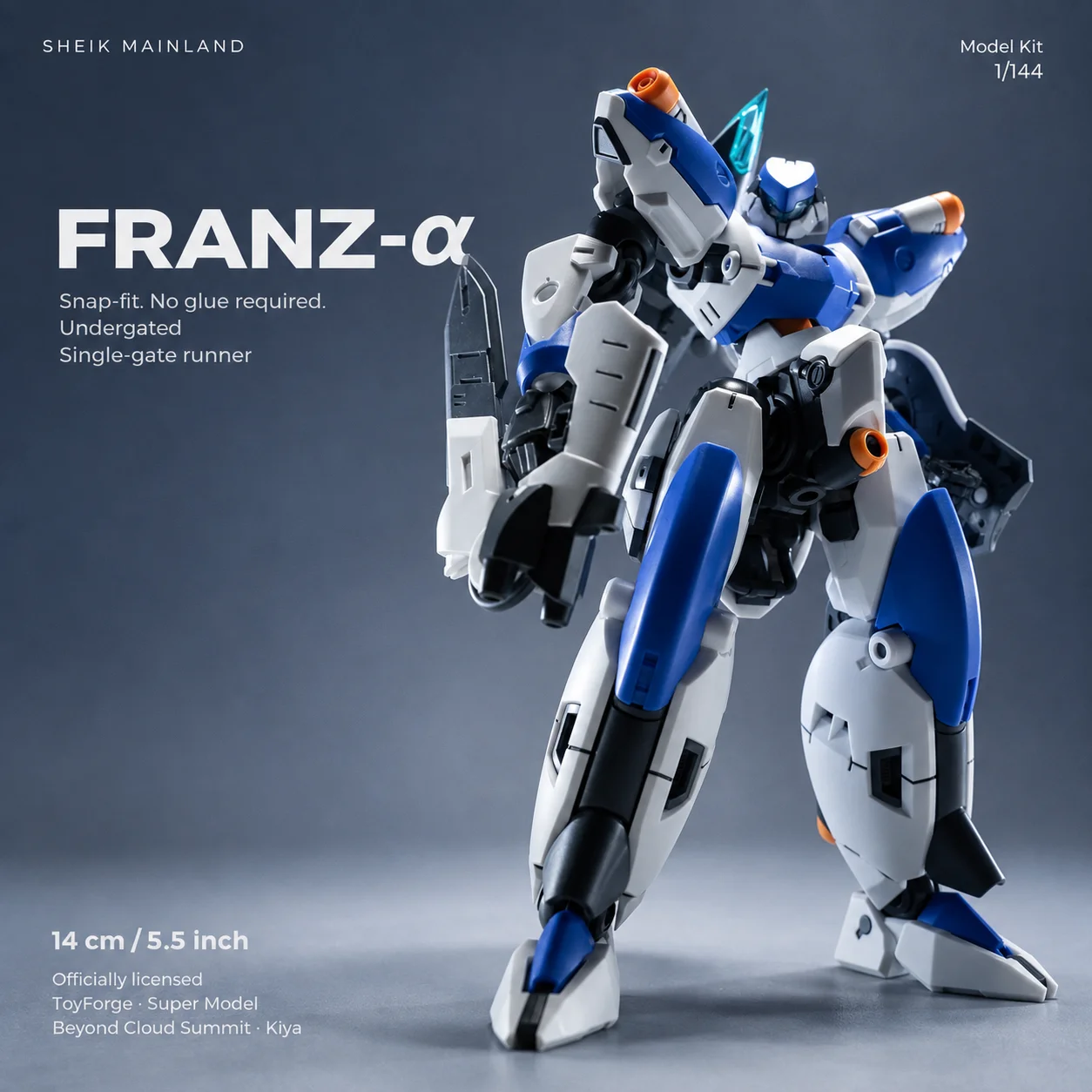 Snap-Fit Mecha Model Kit 1/144 Scale FRANZ-α No Glue Required Pre-Painted Miniature Robot Figure 5.5in Display Collectible