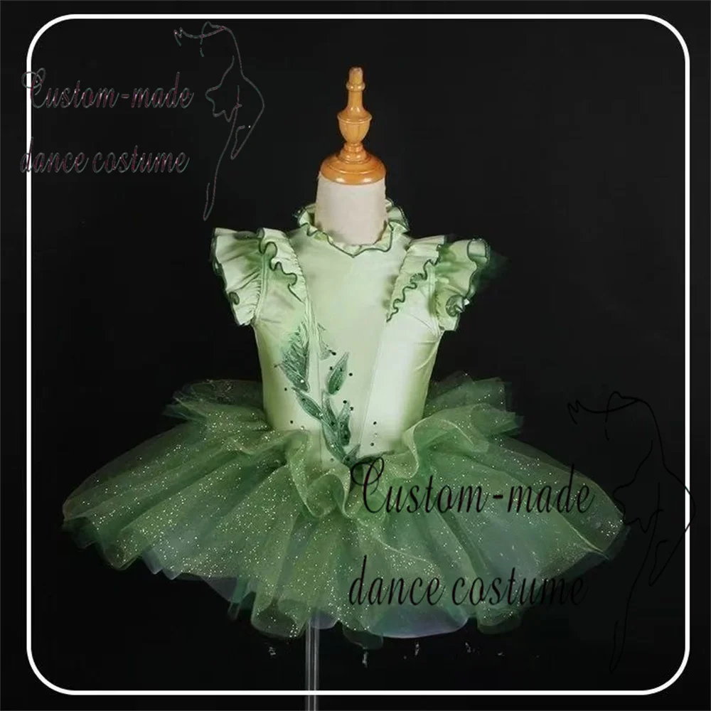Costume de spectacle de robe de ballet pour enfants pour filles, jupe bouffante en tulle pour tenue de spectacle de danse en feuilles de bambou.