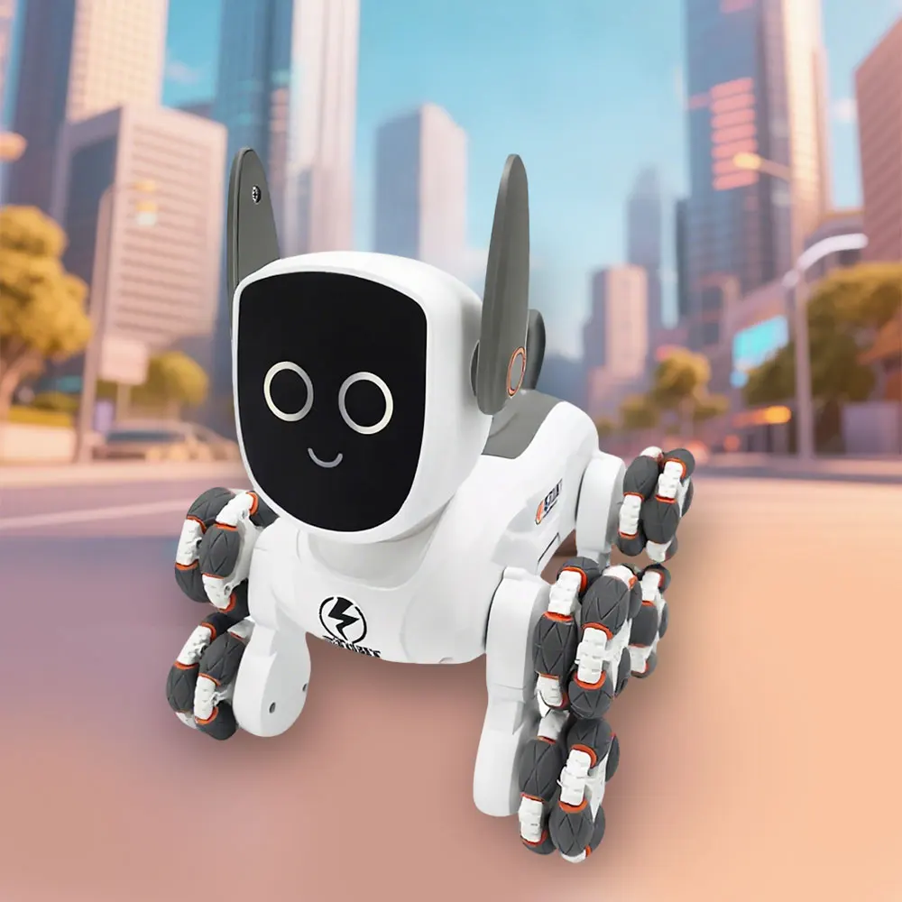 كلب ميكانيكي للتحكم عن بعد بثمانية عجلات 2.4G 4WD 360 °   كلب روبوتيك للموسيقى الديناميكية بمفتاح واحد للأطفال والحيوانات الأليفة والألعاب