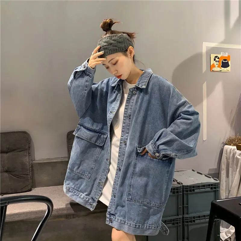 

2025 Spring Autumn New Denim Jacket Women Loose Bf Style Work Jackets Korean Style Student Denim Tops Streetwear Outwear Female