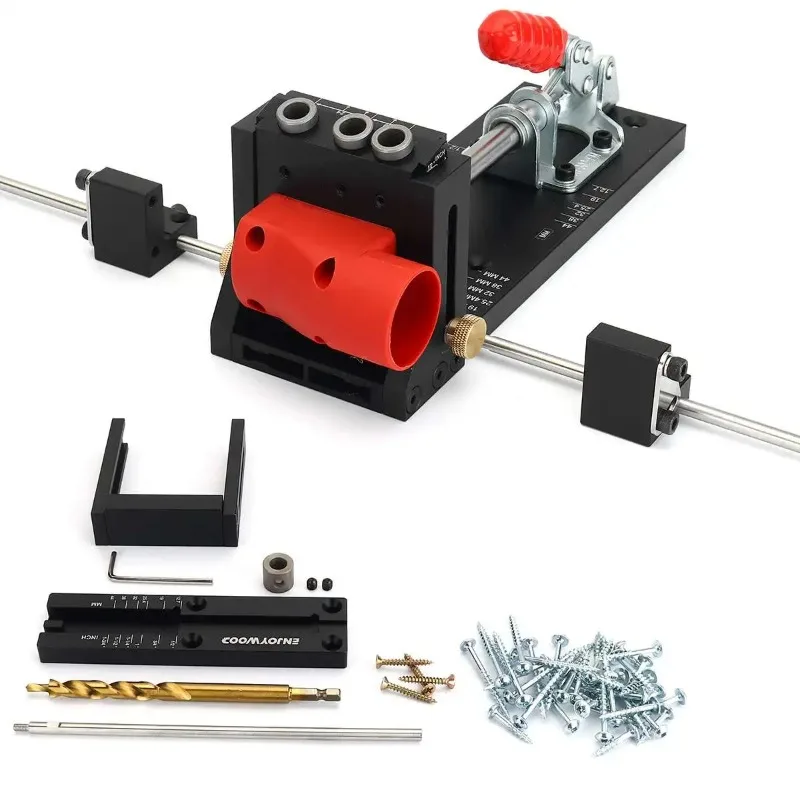 XK4 PRO MAX Pocket Hole Jig Aluminum Alloy Adjustable Woodworking Drill Guide with Stabilizing Bar Stop Block