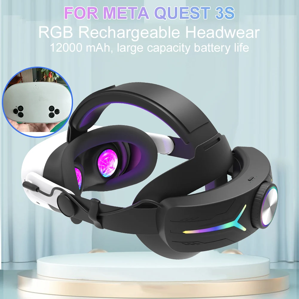 Adjustable Head Strap for Meta Quest 3S VR Headset Extend Head Strap with 12000mAh Battery Replacement Head Strap for Quest 3S