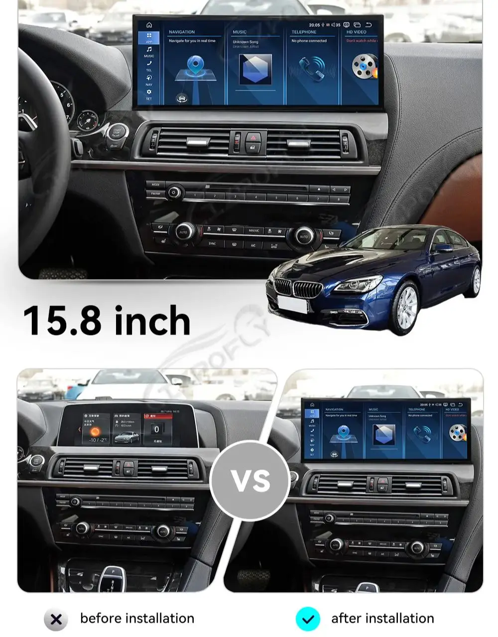 

Carplay 15.8 Inch HD Screen Car Radio For BMW 6 Series 2013-2017 Android 13 Car GPS Navigation Multimedia Player Radio Head Unit