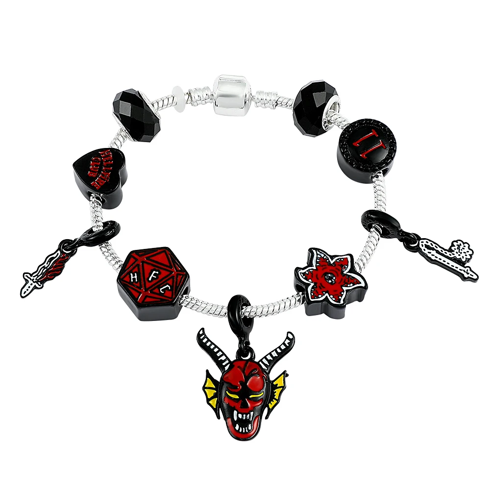 Horror TV Shows Strange Things\'s Gothic Red Devil Charm Bracelets for Men Teen Boys Trendy Accessories Gifts for Fans