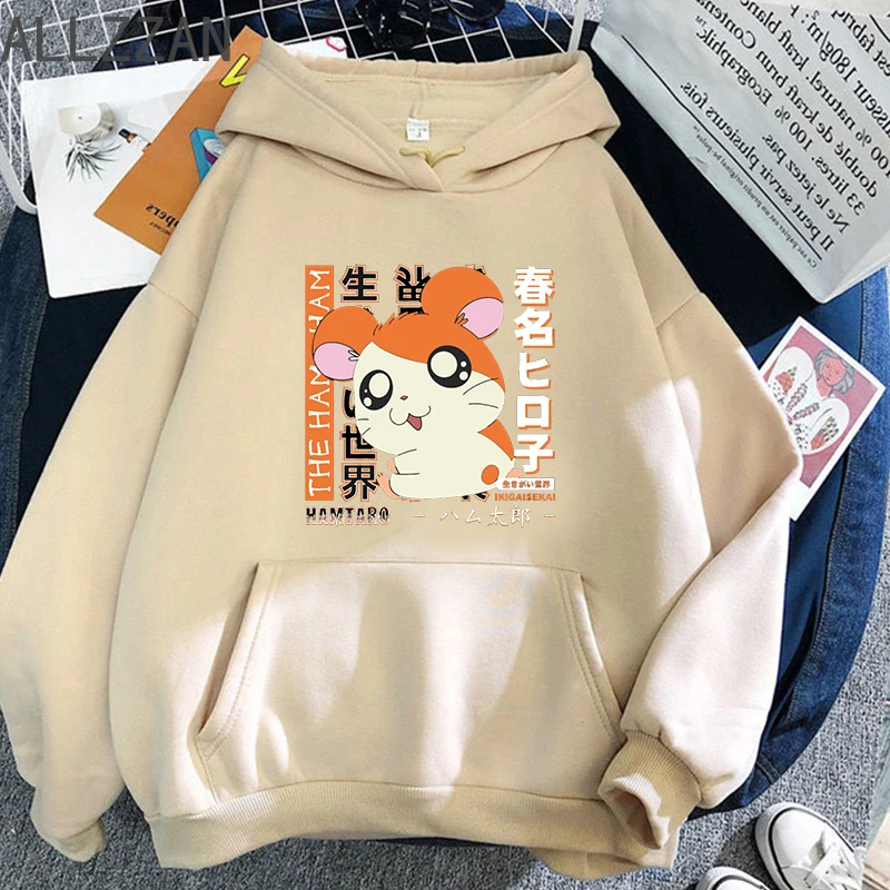 2024 Hamtaro Anime Hoodies Women Long Sleeve Cool Plain Hoodies Streetwear Kawaii Sweatshirt Hoody Fashion Women Kpop Clothes To