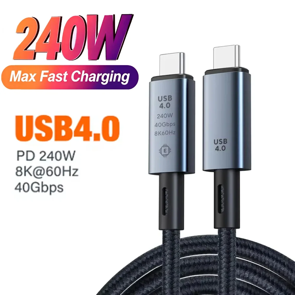 40gbps Thunderbolt4 Type C 240w USB4 Fast Charging Cable Compatible Thunderbolt 3 USB C Data Transfer Cable 8K For MacBook Dock