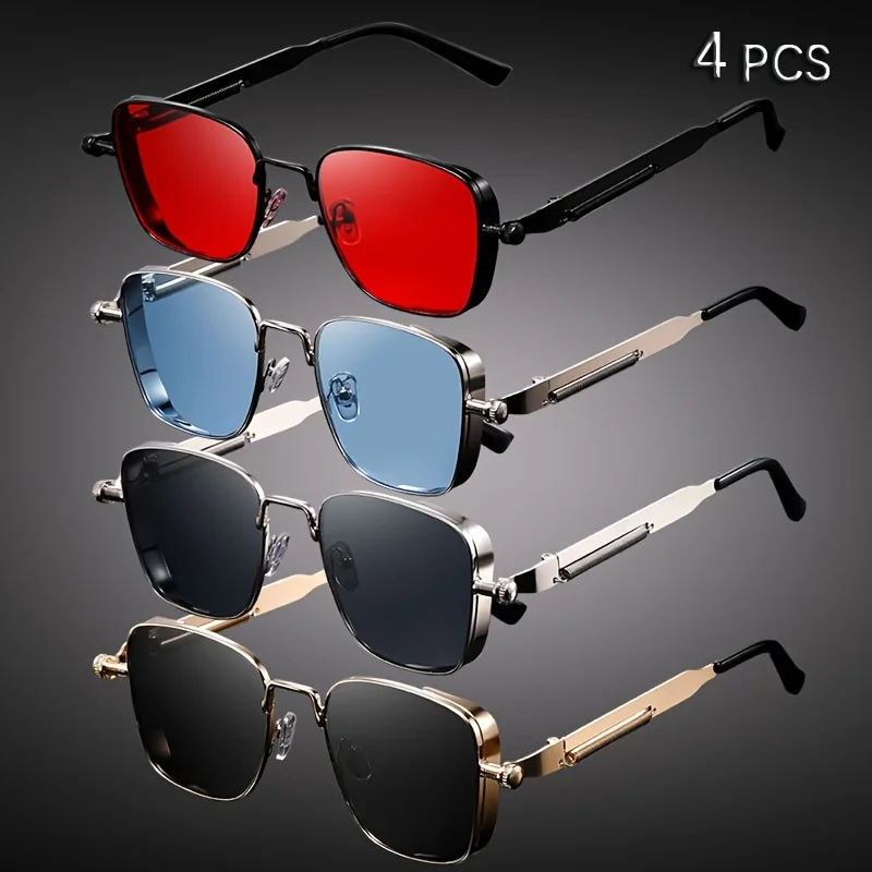 

4шт ﻿ Готические солнцезащитные очки в стиле стимпанк, мужские солнцезащитные очки в стиле панк, высококачественные солнцезащитные очки в металлической оправе, женские солнцезащитные очки UV400, оттенки