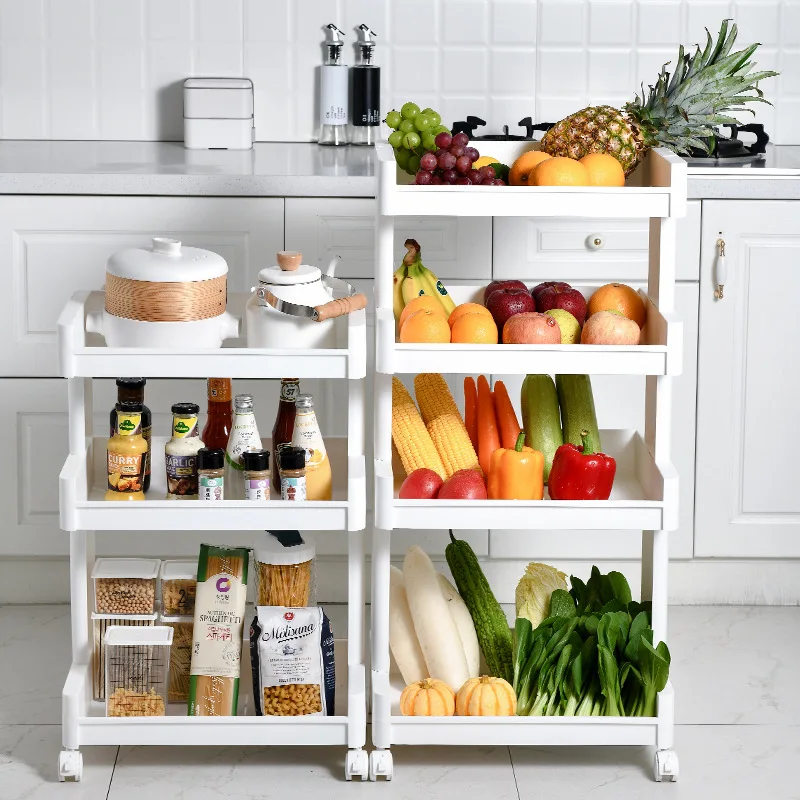 Free Standing Multi Tier Kitchen Storage Cart Portable Fruit Vegetable Basket Bathroom Organizer Rolling Storage Cart Trolley