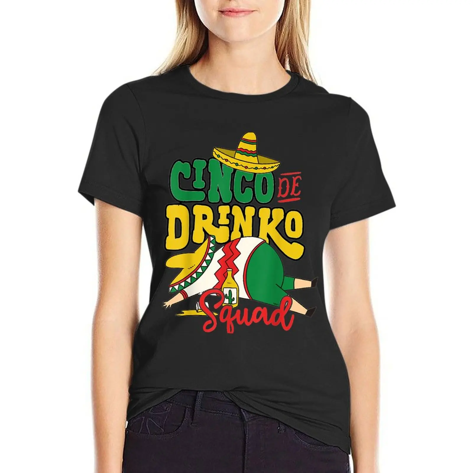 Cinco Drinko Squad Drinking Party Fiesta Funny T-Shirt funnys animal print cropped t shirts for Women