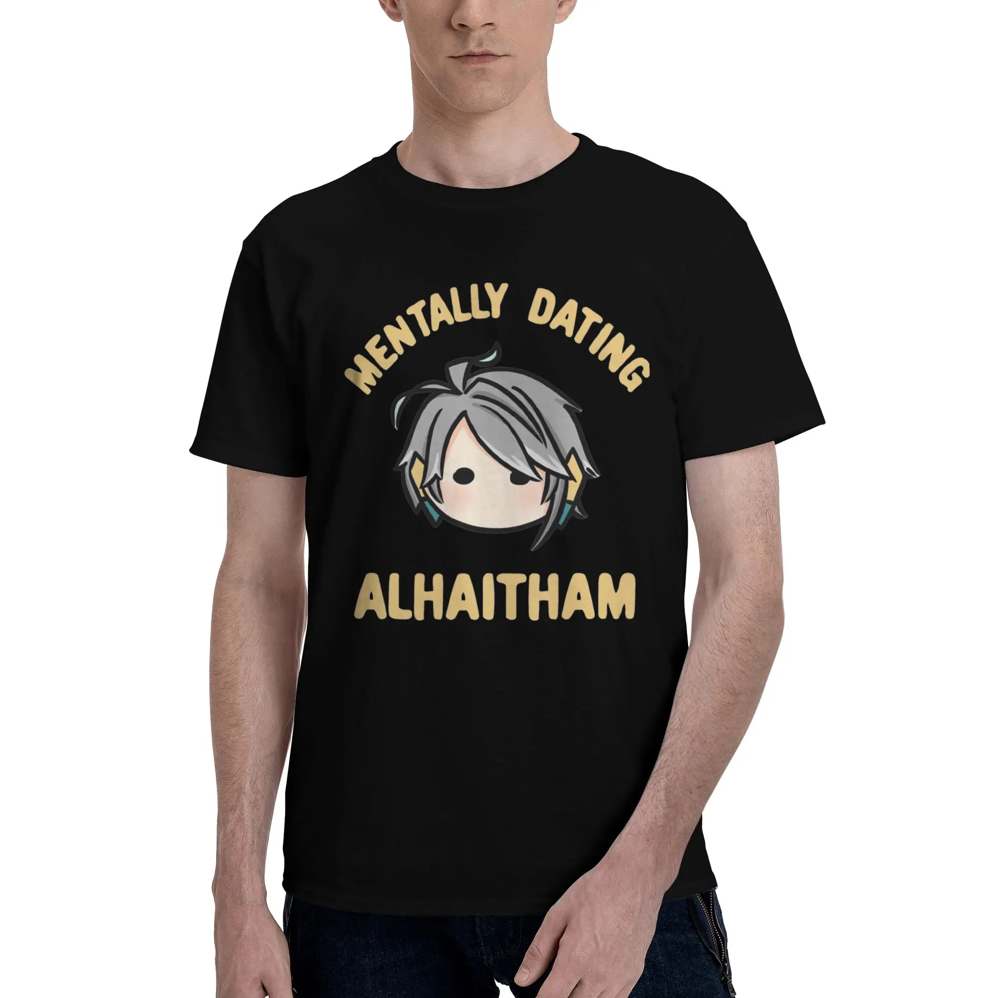 Men Genshin Impact Mentally Dating Alhaitham Chibi Head T Shirts  100% Cotton Short Sleeve Crew Neck Tee Shirt Big Size T-Shirts