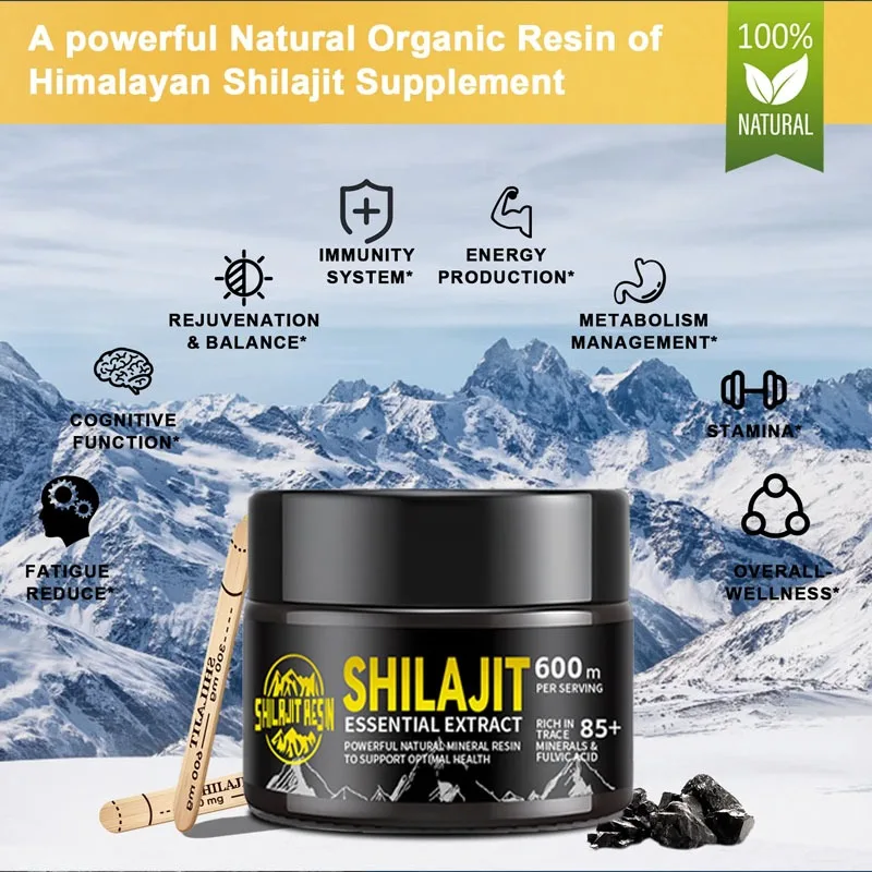 600mg Natural High Purity Himalayan Shilajit Mineral Supplements with 85+ Trace Minerals & Fulvic Acid for Man Energy Stamina