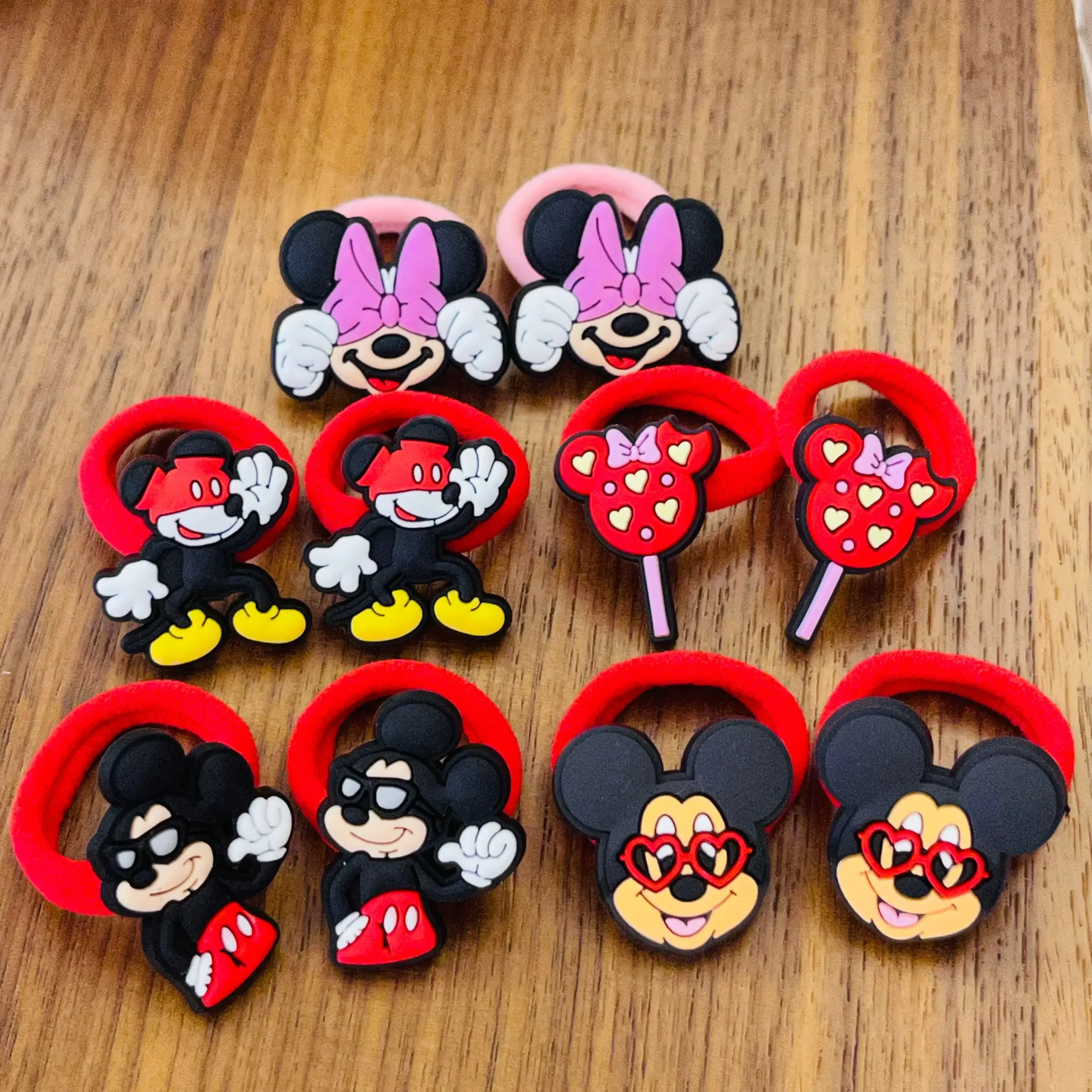 10PCS Mickey Minnie Daisy Donald Duck Disney Elastic Hair Rubber Band Headband Hair Accessories Girls Cartoon Hair Bows Gifts