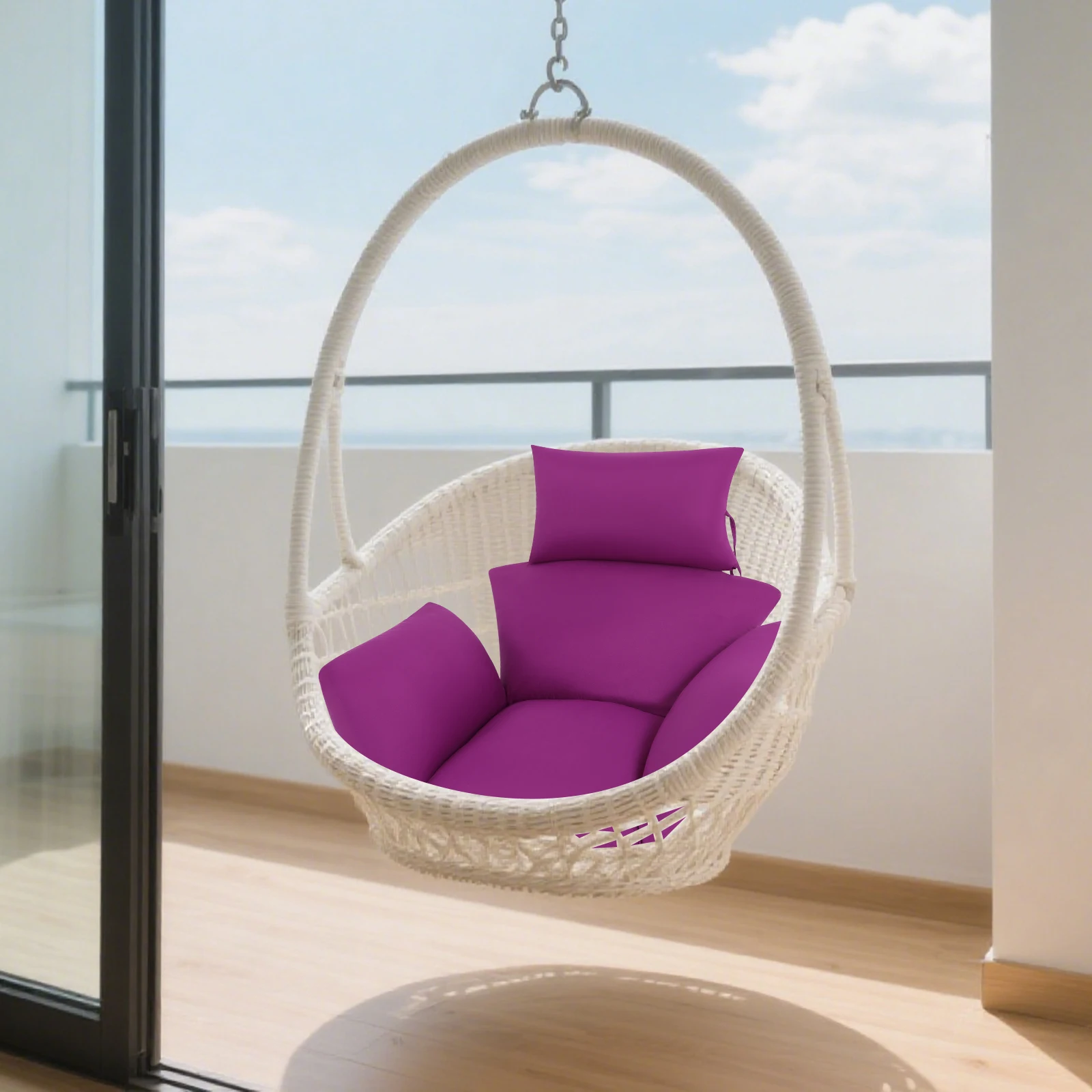 

Подушка для качания подвесной корзины (фиолетовая) — эргономичная (поддержка спины/рук/бедра), антидеформационная, без сборки, подходит для стульев-яйц в помещении и на открытом воздухе