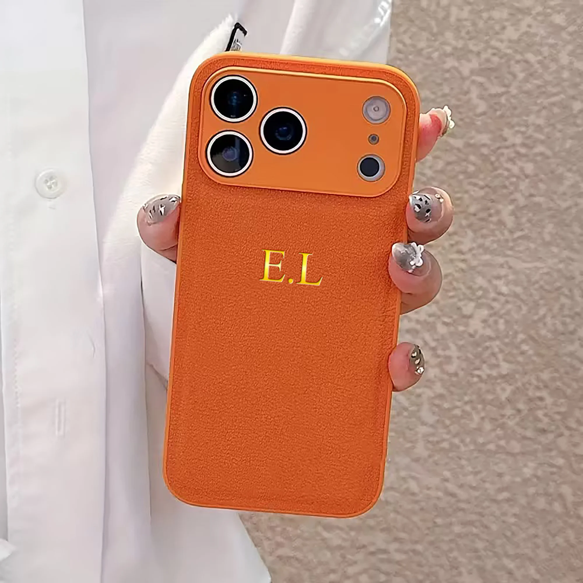 Personalisierte Handyhülle mit Namen für iPhone 18 17 16 15 14 13 Pro Max Plus Air Gold Heißfolienprägung Kunstlederhülle – Detail 3