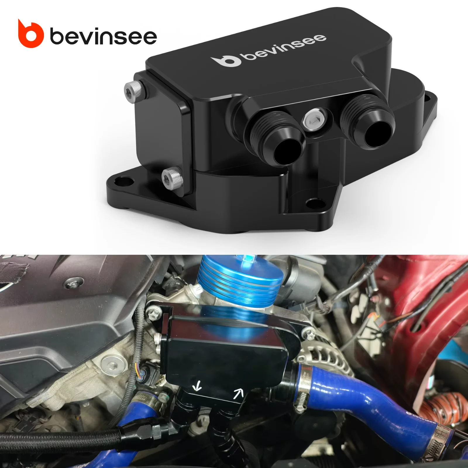 BEVINSEE Billet-Ölkühleradapter mit niedrigem Thermostat für N54 N55 Motoren für BMW E90 E91 E92 E93 335i E82 E88 135i 1M E84 35i
