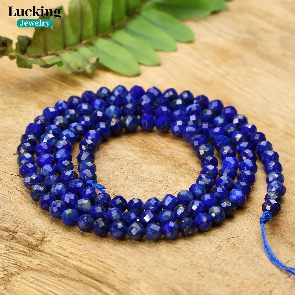 100% Natural Lapis Lazuli Faceted Loose Stone Beads For Jewelry Making Bracelet Necklace Accessories 15'' 4 6 8 10 12mm