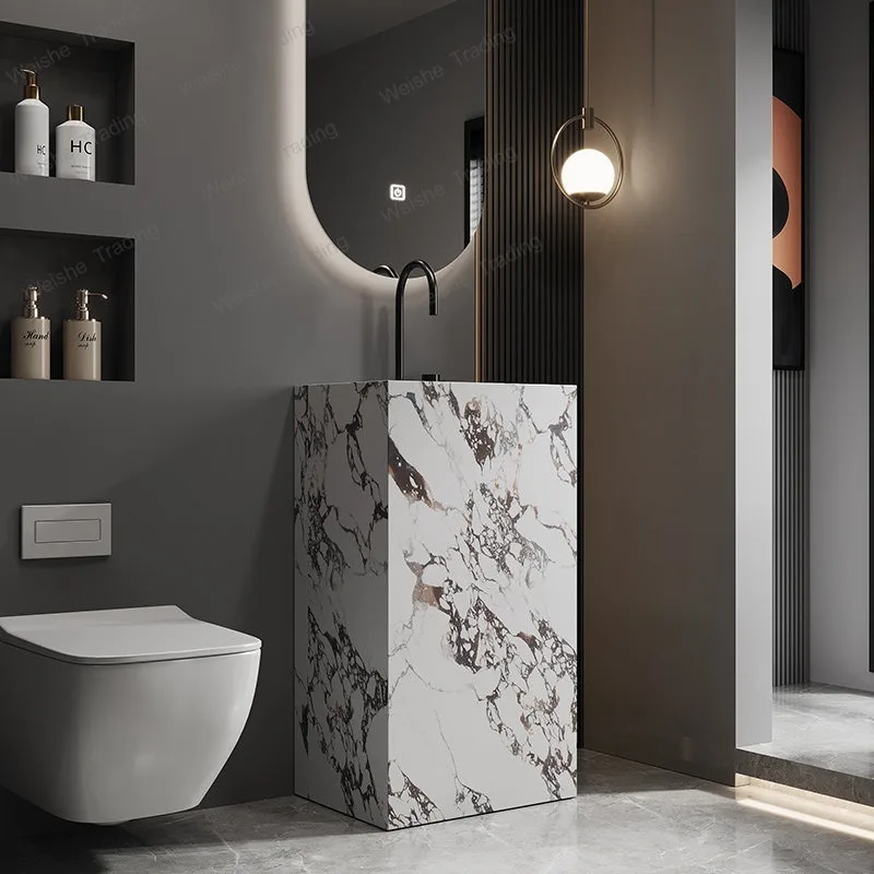 Rock slab integrated basin, bathroom cabinet combined floor-to-ceiling wash basin, face basin