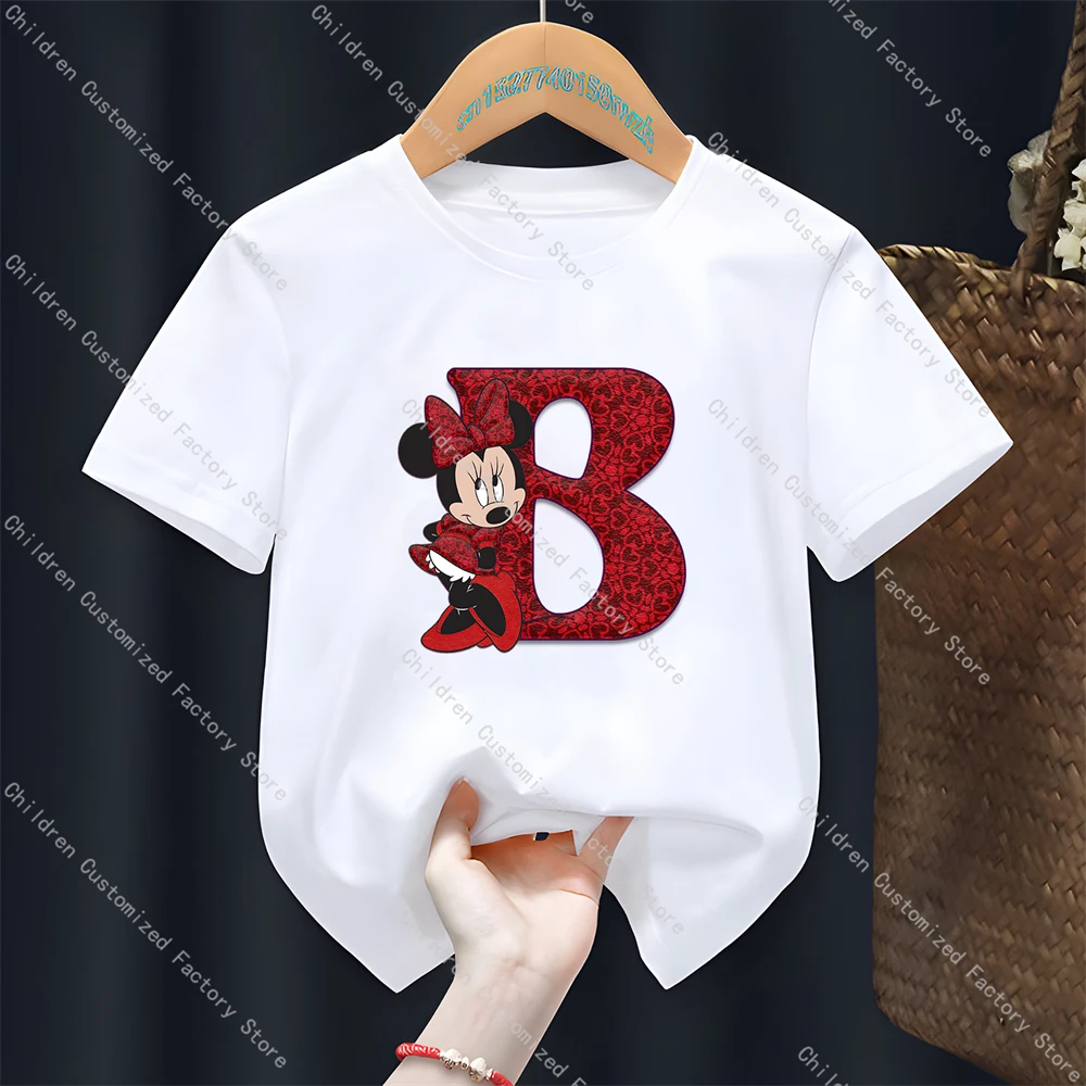 Girls Parent-child Clothing Disney Printed Cute Cartoon Minnie Mouse Graphic Tops T-Shirt Kids Cotton Casual O Neck Tees Clothes