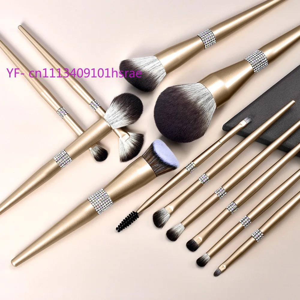12 Champagne Gold Bright Queen Premium Makeup Brush Set Soft Hair Eyeshadow Foundation Beauty Tools Full Set
