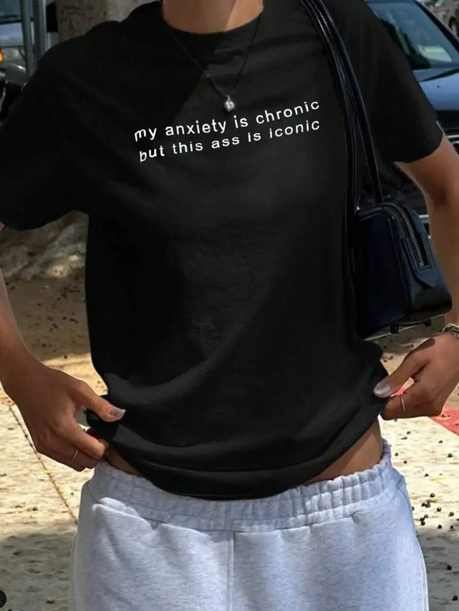 2026 Fashion New Black White Graphic Tee Slogan Print Streetwear Style Short Sleeve For School Teacher Summer Casual Basic Top Tee