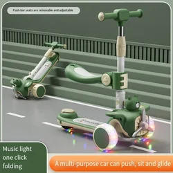 Children's Scooter Baby Walker Multi-functional Kids' Pedal Scooter 3-in-1 Music Light Scooter Folded Can Sit Pushed Pedal Slide