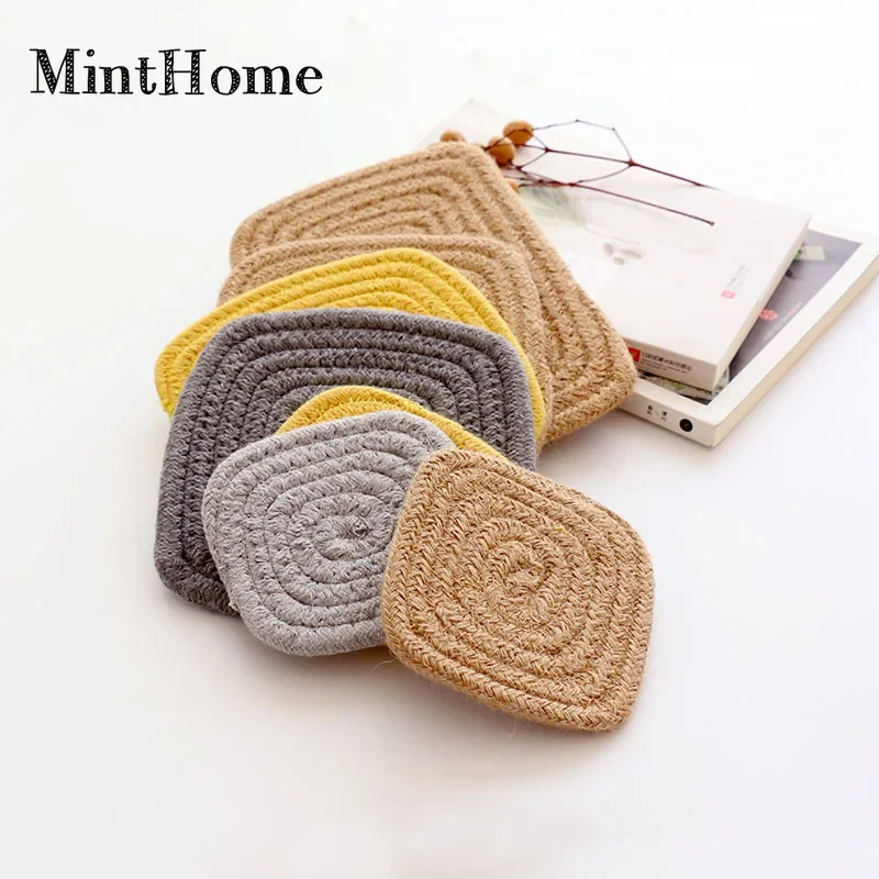 MintHome Simple Cotton Thread Coaster, Square Heat-insulating Placemat, Artistic Style Bowl and Plate Mat, Thickened