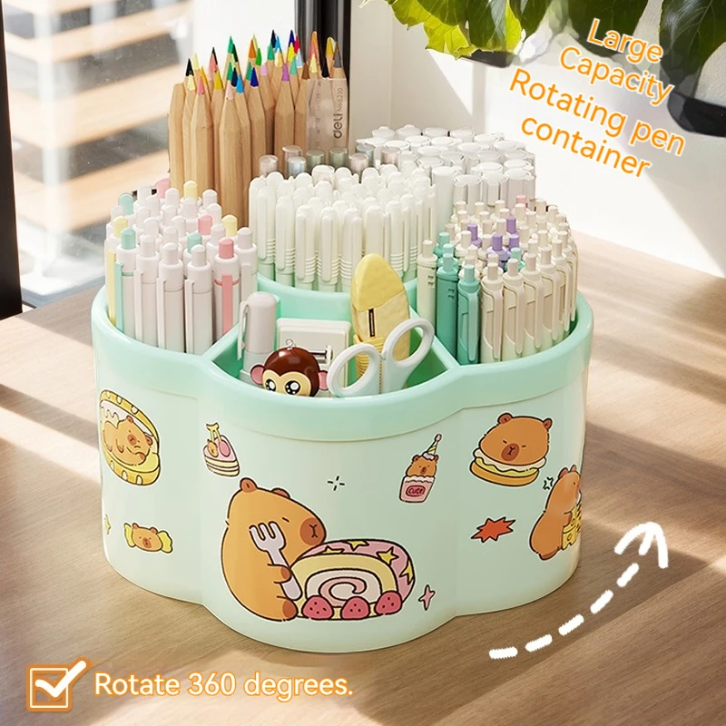 

Rotating Multifunctional Pen Holder Desktop Large-Capacity Capybara Storage Box School Stationery Student Creative Pen Holders
