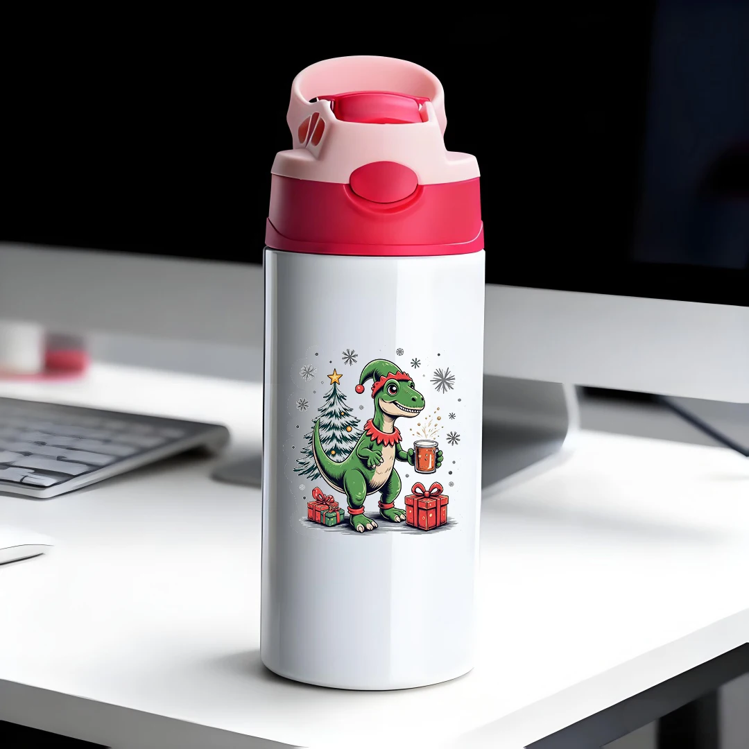 

304 Stainless Steel Insulated Cup Cartoon Dinosaur Christmas Straw Cup Kids Water Bottle Heat Retention and Cold Retention C