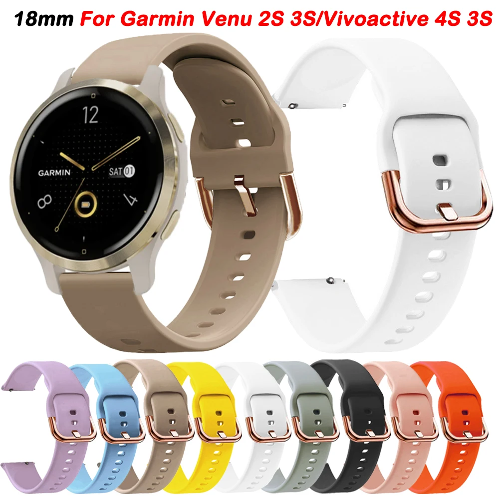 18MM Silicone Watchband For Garmin Venu 2S 3S Vivoactive 4S Vivomove 3S Sports Watch Band Gold Buckle Forerunner 265S 255S Strap