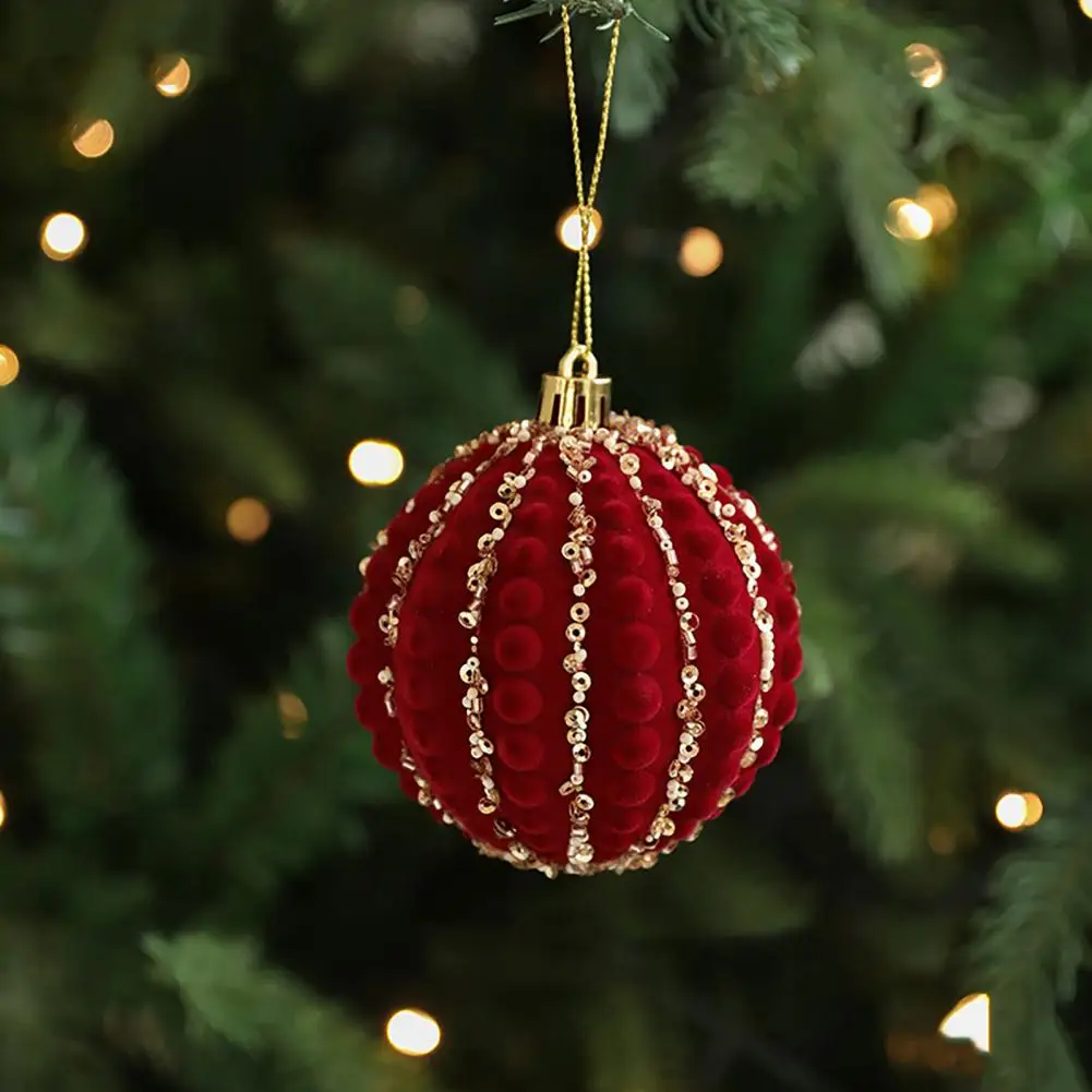 Soft Fabric Holiday Tree Trims Burgundy Velvet Christmas Ball Ornaments 3.15 Inch Glitter Flocked Baubles for Tree for Home