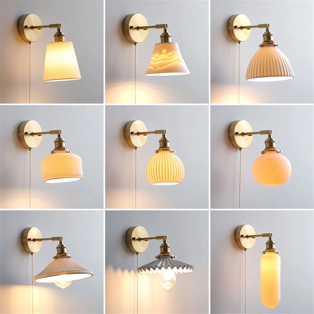 Nordic Home Decoration Bedside Ceramic Wall Light LED With Pull Switch Adjust Lamps For Living Room Bedroom Sconce Lamp Fixture