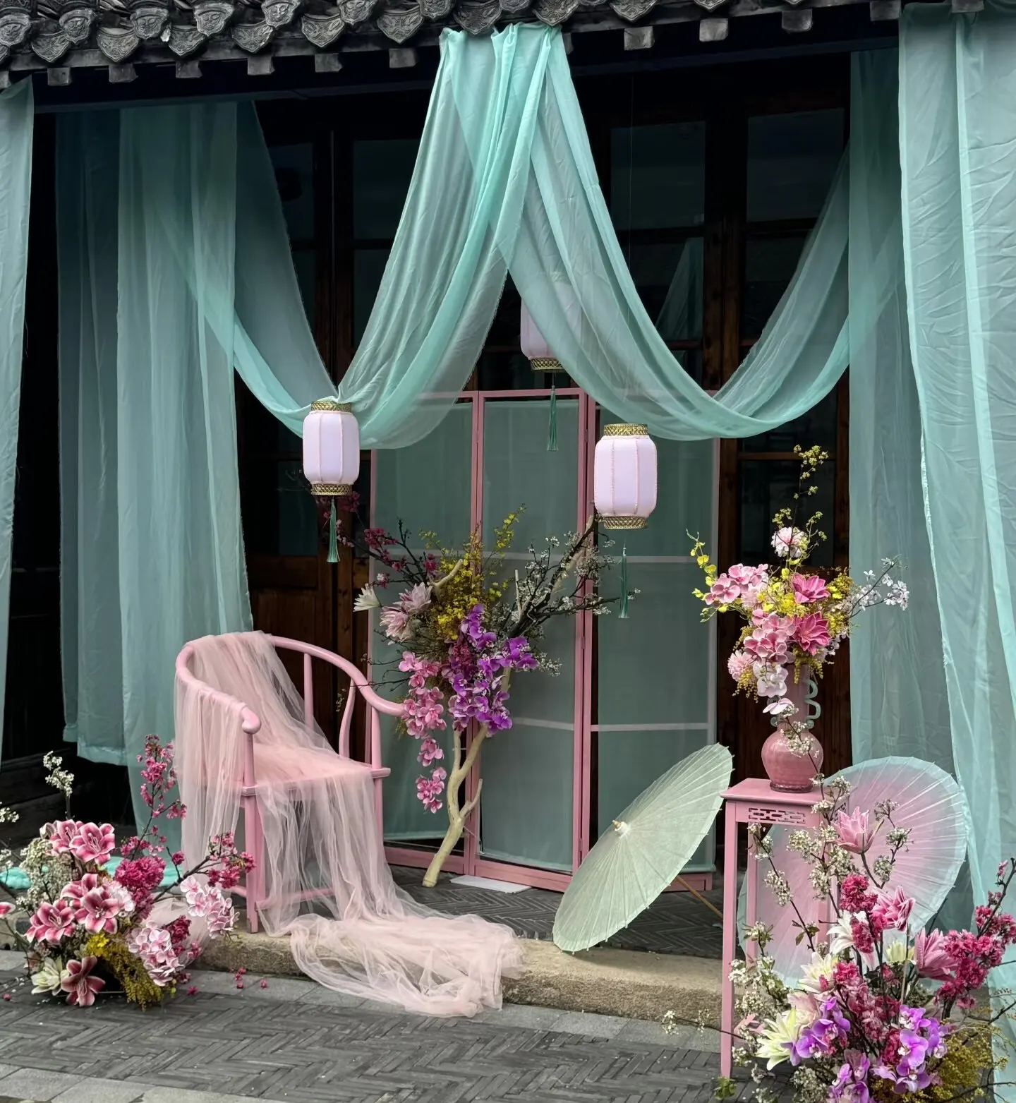 Light Green Blue Chiffon Fabric Draping for Wedding Background Sheer Curtain Stage Layout Fabric