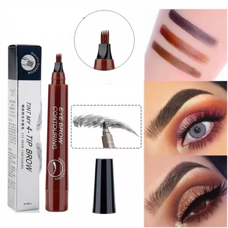 Liquid Four-pronged Eyebrow Pencil Waterproof Natural Long Lasting Fork Tip Eyebrow Tattoo Pencil Fine Sketch Eye Brow Enhancers