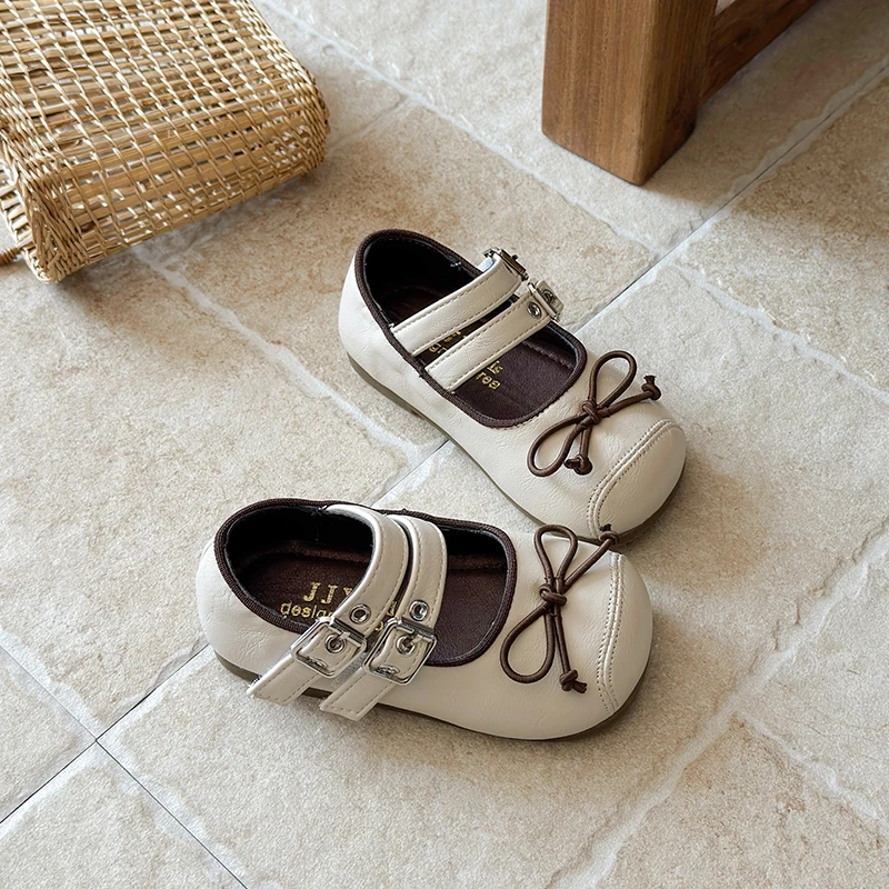 Spring and Autumn New Children's Soft Bottom Comfortable Double Buckle Decorative Princess Shoes Girls Fashion Casual Flat Shoes