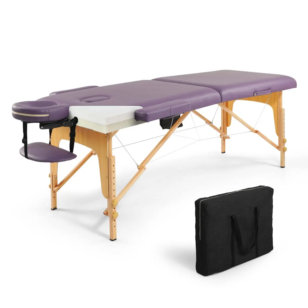 Memory Foam Massage Table 84 Inch Foldable Height Adjustable Spa Bed Facial Cradle Wooden Legs Carry Case 28 Inch, Customized