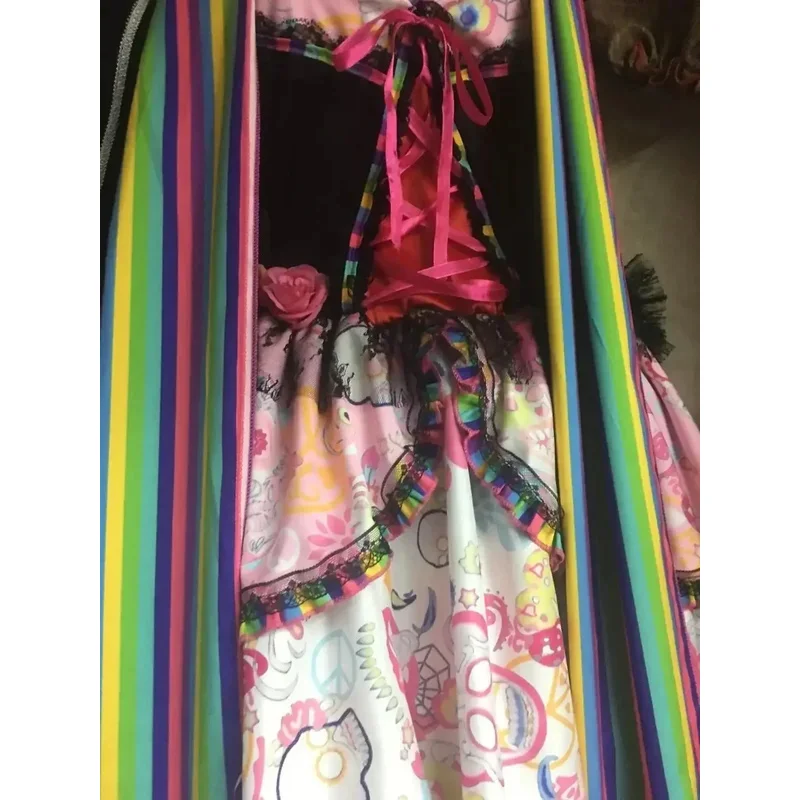 المرأة المكسيكية يوم الموتى الرعب غيبوبة الجمجمة زي الكبار زهرة الجنية أشباح العروس تأثيري فستان حفلة الهالوين