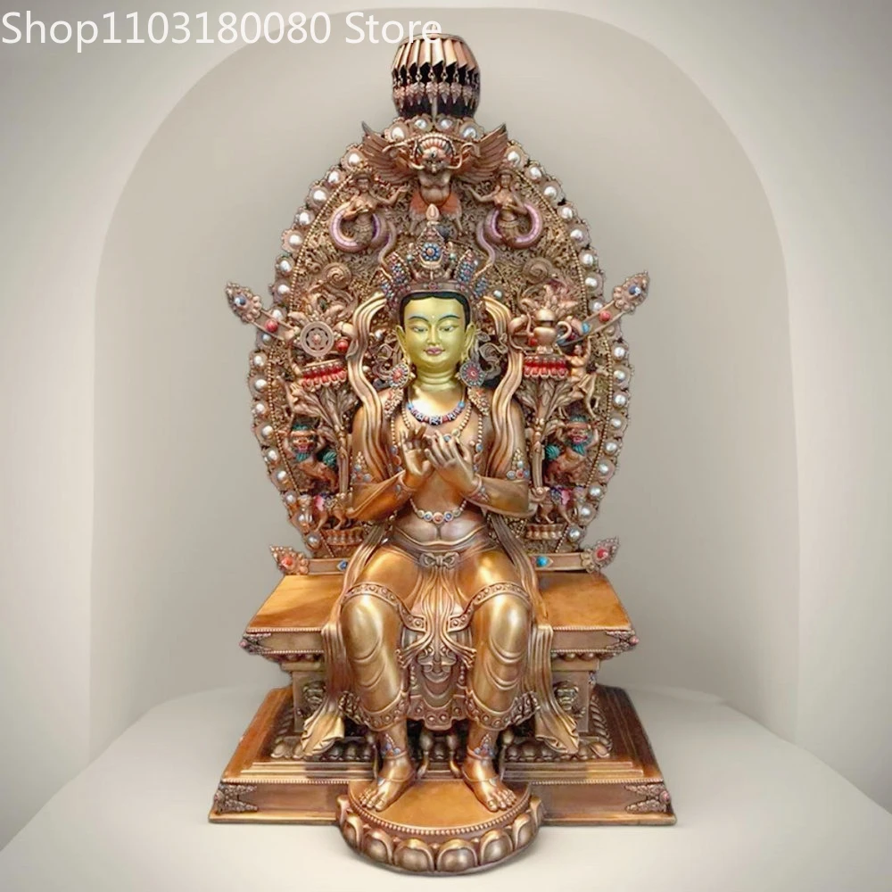 55cm Red copper Hand painting Maitreya Bodhisattva STRONG BUDDHA statue sculpture