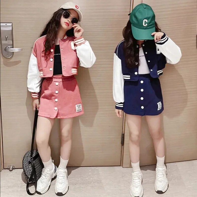 

Girls' Spring and Autumn Sports Suit 2023 New Skirt Baseball Uniform Jacket Short Skirt Two-piece Korean Children's Suit