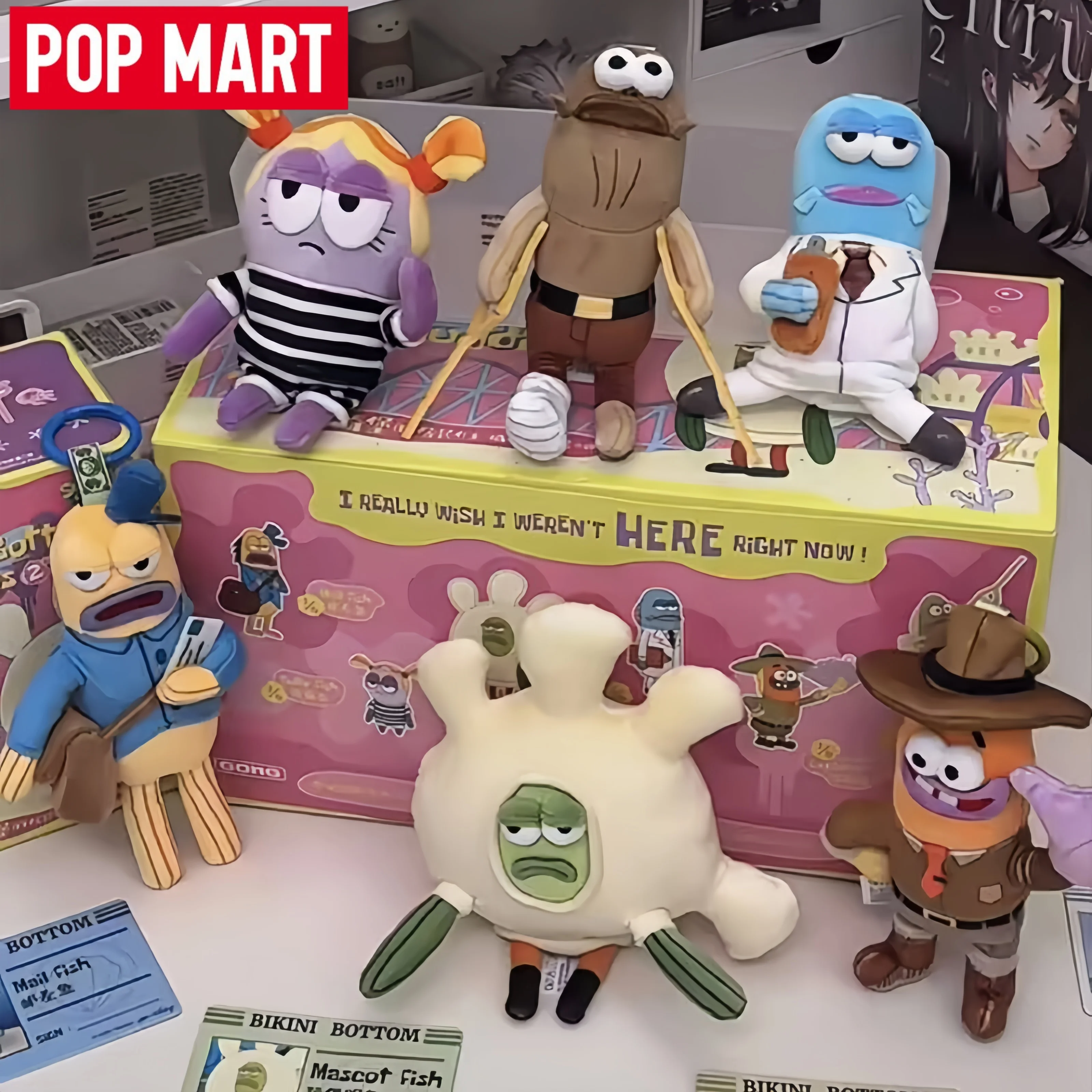 

Плюшевая игрушка Pop Mart Bikini Bottom Buddies Series, забавная аниме-фигурка-подвеска, коллекционный брелок-игрушка, таинственная коробка (2 шт.)