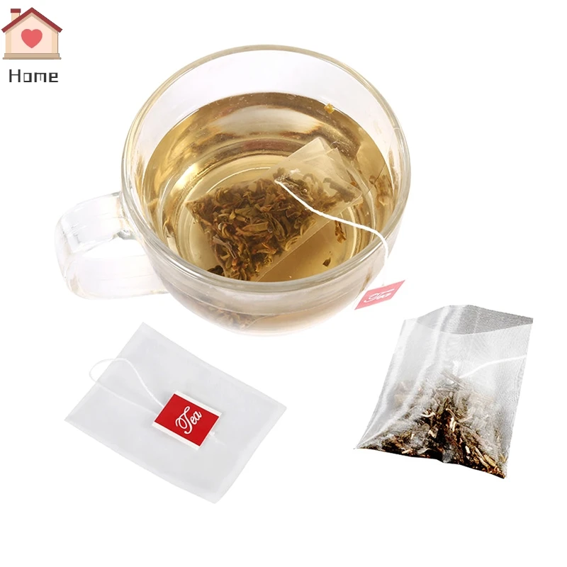 100Pcs Transparent Nylon Teabags Empty Tea Bags Disposable Nylon Tea Bags with String Heal Seal Filter Bag