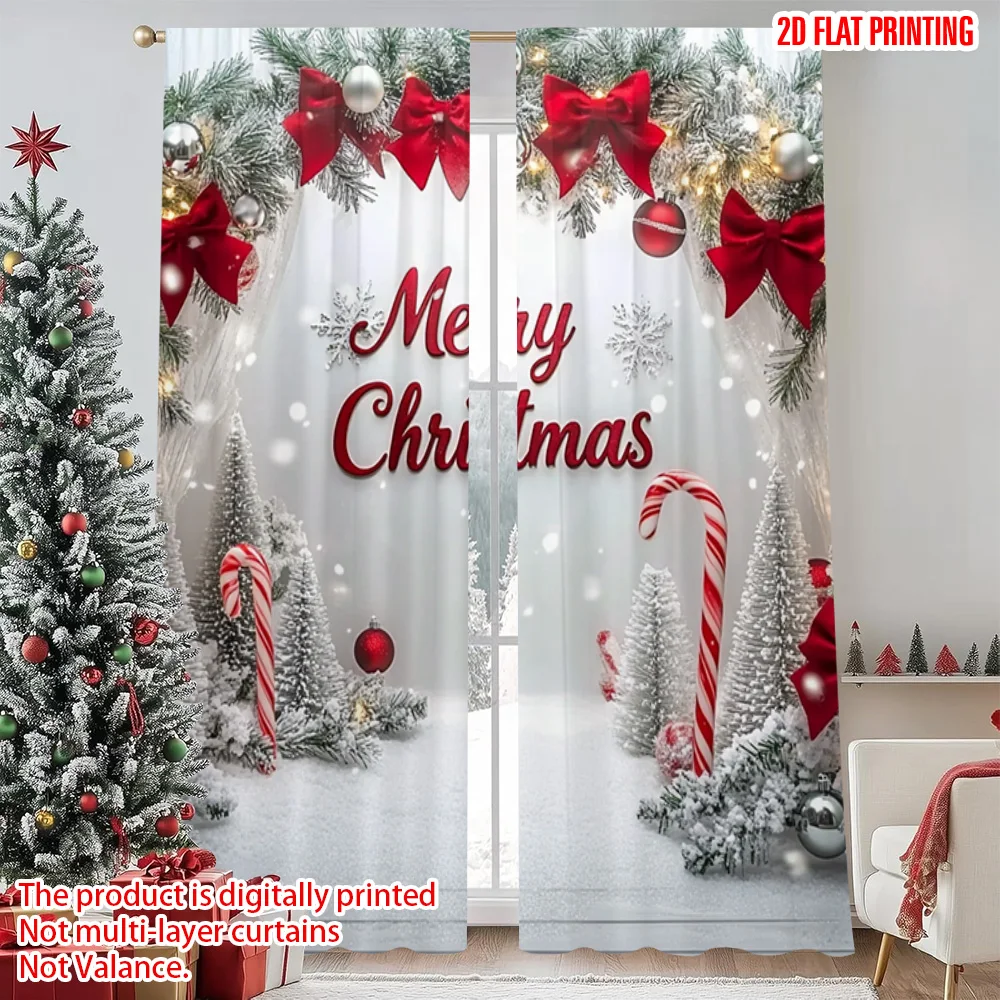 

2pcs 2D flat printing Merry Christmas Popular Curtains winter snow1 Versatile Durable Polyester Without Electricity Festive Wall