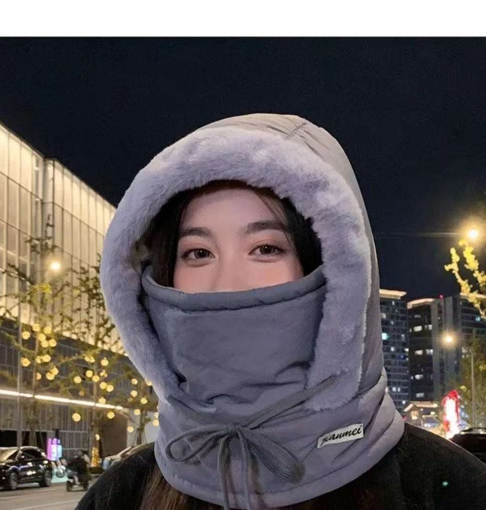 Men's and women's winter outdoor cycling cold proof cotton hat with thick velvet ski mask and integrated neck cap