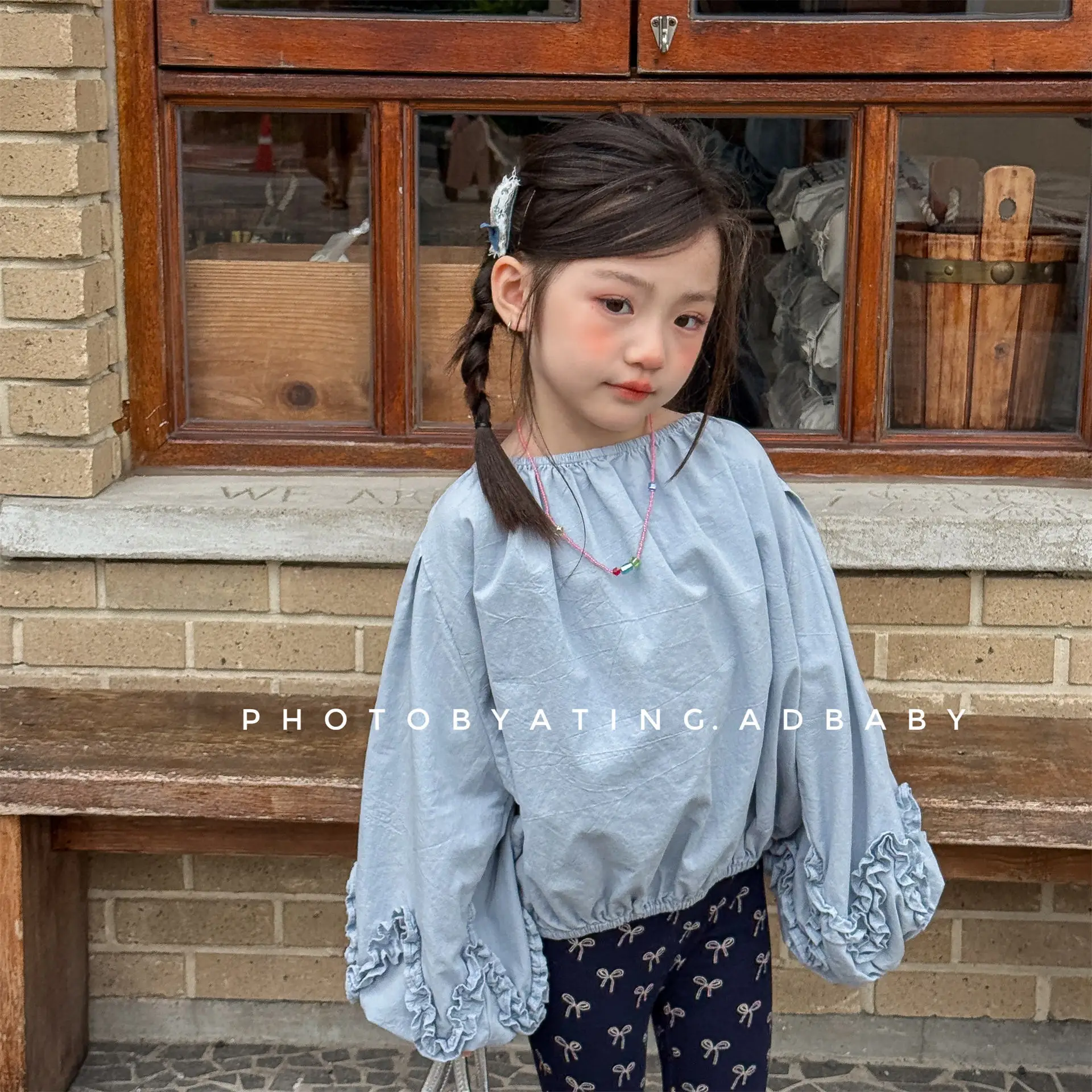 2026 New Spring Toddlers Girls Puff Sleeve Blouses Ruched Solid Color Tops Baby Kids Casual Loose Shirts  1 2 3 4 5 6 Yaers