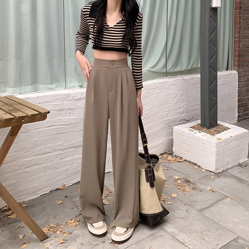 2024 Summer New Short Elastic Waist Wide Leg Pants for Women High Waist Loose and Slim Slimming Casual Suit Pants