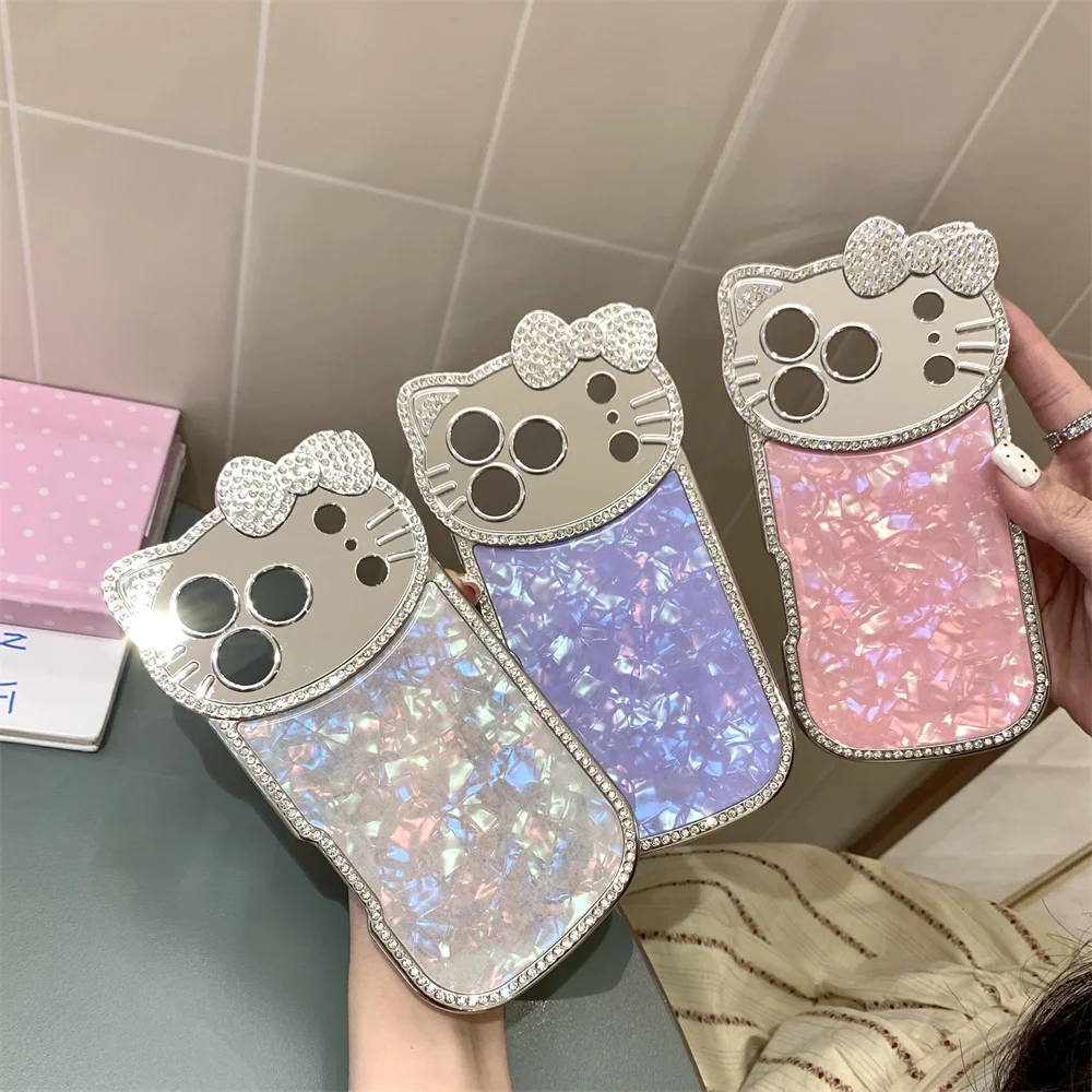 

Luxury Diamond HelloKitty 3D Camer Shell Pattern Phone Case for iPhone 17 Pro Max 15 Pro 13 14 16 Pro Cover Cute Shockproof Cove