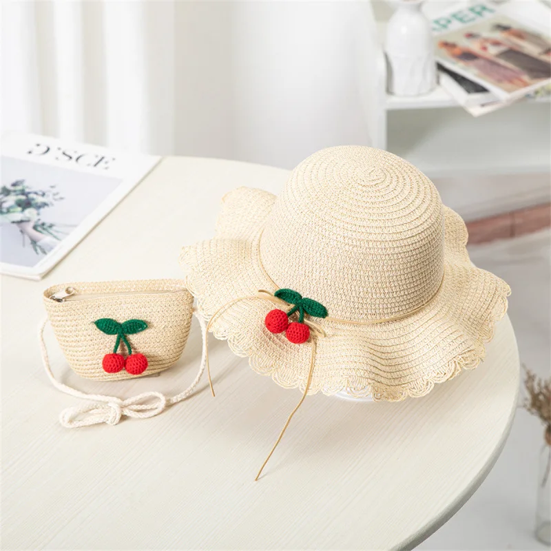 Kids Hat For Girls 2-7Y Straw Children's Sunshade Cap Bag Summer Baby Travel Sunscreen Beach Hat Sun Fisherman Cap Fashion Style view 3